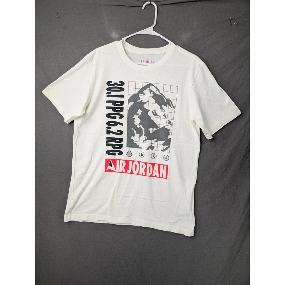 Nike Air Jordan Mens White Graphic T Shirt 30.1 PPG 6.2 RPG Size M 6648